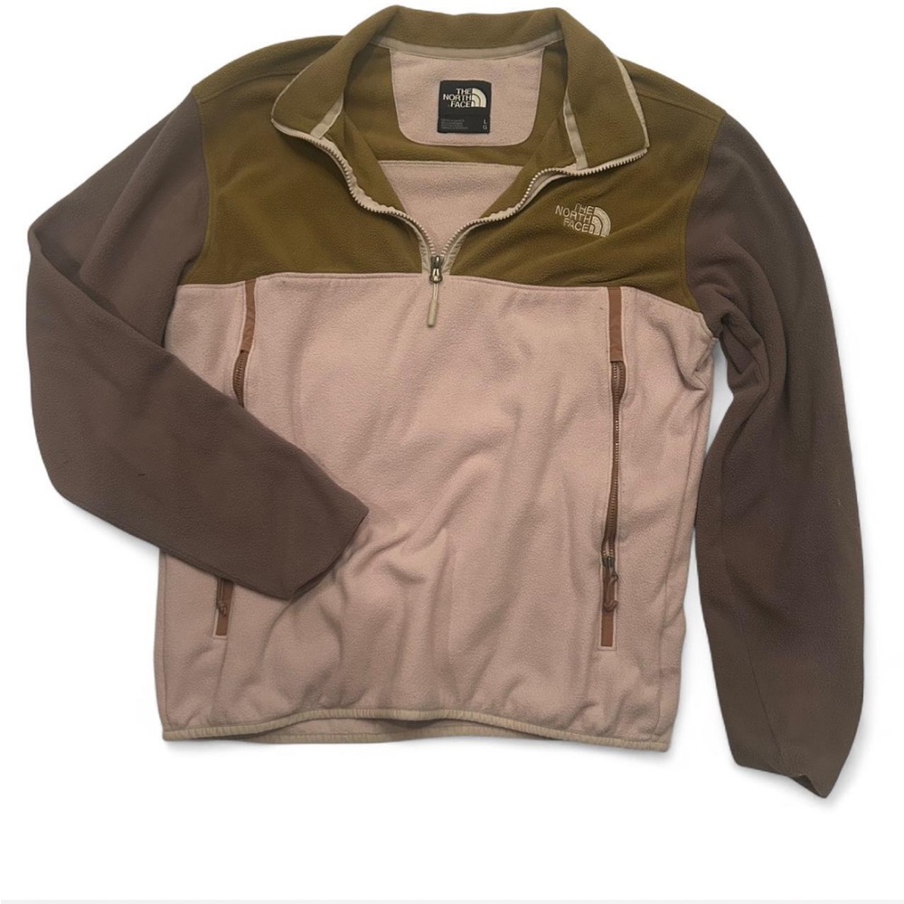 The North Face Men's Olive and Beige Zip-Up Sweater